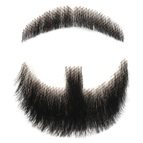 Blablablalu Gefälschter Bart menschliches Haar Realistischer Bart Fake Schnurrbart unsichtbarer Gesichtsbehaarungskostüm Spitze für Männer, die Halloween Cosplay Kostümparty, schwarz von Blablablalu