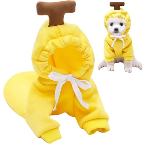 Blablablalu Hundehöfen, Bananenhund-Sweatshirt mit Kordelkordelhaube, Winter warme Haustierkleidung für 3-4, 5 kg Haustiere von Blablablalu