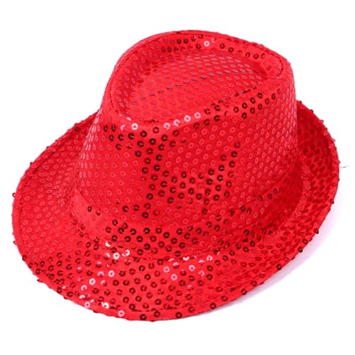 Blablablalu Paillettenhut, Western Retro Glitter Red Disco Hat, Unisex Kostümkappe für Performance Party Dance Requisiten liefert Western von Blablablalu