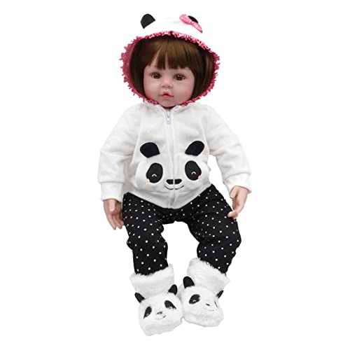 Blablablalu Silicon Doll Girl Spielen lebensechte Simulation Doll Silikon Baby Realistische Tragen Panda Kleidung Süßes Spielzeuggirl Spielen von Blablablalu
