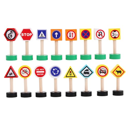 Blablablalu Verkehrsschilder für Kinder, 16 Prozent Holzstraßenschilder, Vorschullern -Eisenbahnkreuzungsspielzeug für die Autozug Street von Blablablalu