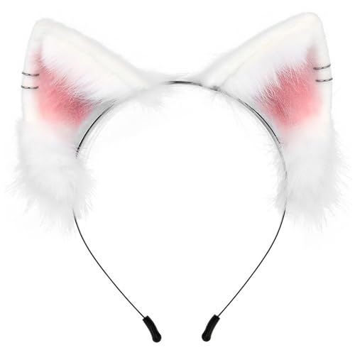 Blablablalu Wolf Ohren, süße Simulation Katzenohren, weiches Plüschkatze -Stirnband, Persönlichkeit Plüsch Tierkostümzubehör für Cosplay -Party, Weiß von Blablablalu