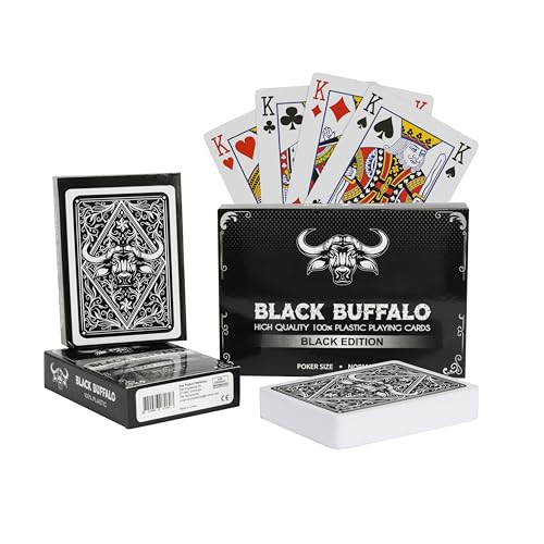 Black Buffalo Playing Cards – Wasserfeste Pokerkarten von Plastik – Mit 4 Echzeichen – Doppelpack 2X Schwarz von Black Buffalo Playing Cards