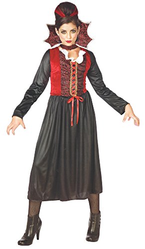 Vampirfrau GRAF Gräfin Dracula Vampir Damen Kostüm Halloween Karneval Kleid mit Kragen Samt Fasching One Size S-M-L von Black cat