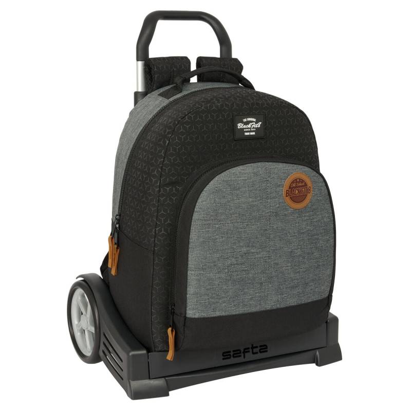 Schulrucksack mit Rädern BlackFit8 Old school Schwarz Grau 32 x 42 x 15 cm von BlackFit8