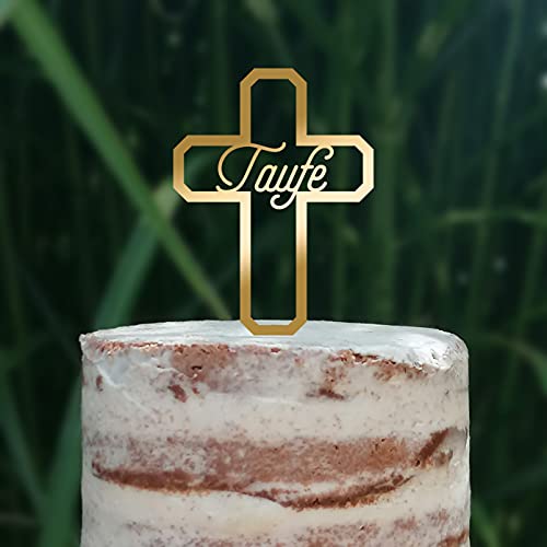 Cake Topper (Taufe) Kreuz, Acryl/Holz, Tortenstecker, Tortenfigur, Tortendeko, Torte, Kuchen, Tortenständer (Gold) von Blacked LaserTEC