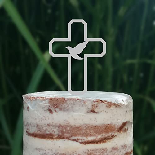 Cake Topper (Friedenstaube) Kreuz Taufe Konfirmation Kommunion Torte Kuchen Deko (Grau) von Blacked LaserTEC