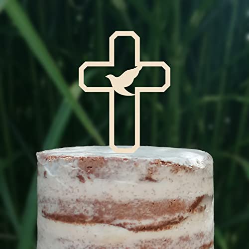 Cake Topper (Friedenstaube) Kreuz Taufe Konfirmation Kommunion Torte Kuchen Deko (Holz) von Blacked LaserTEC