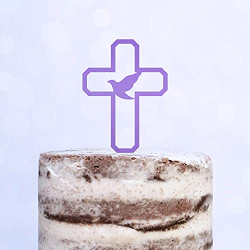 Cake Topper (Friedenstaube) Kreuz Taufe Konfirmation Kommunion Torte Kuchen Deko (Lila) von Blacked LaserTEC