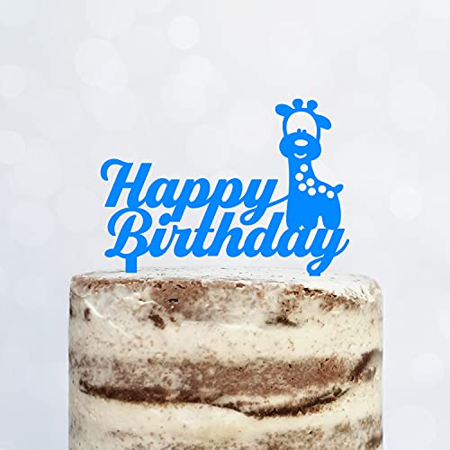 Cake Topper (Happy Birthday) Acryl/Holz, Tortenstecker, Tortenfigur, Tortendeko, Geburtstagstorte, Tortenständer, Geburtstag, Giraffe (Hellblau) von Blacked LaserTEC