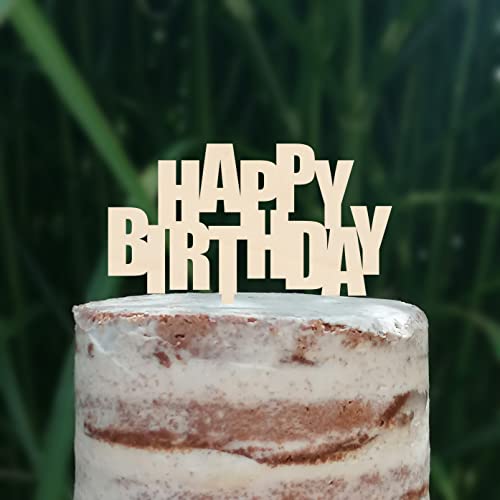 Cake Topper (Happy Birthday) Geburtstag, Acryl/Holz, Tortenstecker, Tortenfigur, Tortendeko, Tortenaufsatz, Torte, Blockschrift (Holz) von Blacked LaserTEC