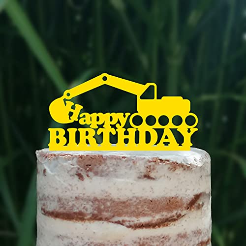 Cake Topper (Happy Birthday) Geburtstag Bagger Deko (Gelb) von Blacked LaserTEC