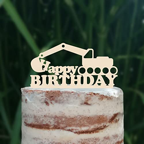 Cake Topper (Happy Birthday) Geburtstag Bagger Deko (Holz) von Blacked LaserTEC