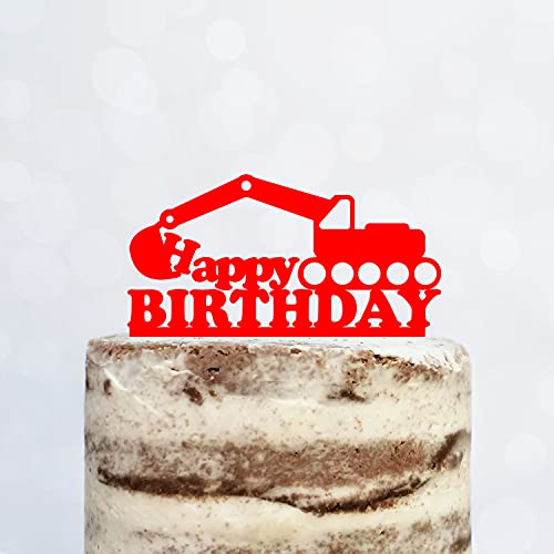 Cake Topper (Happy Birthday) Geburtstag Bagger Deko (Rot) von Blacked LaserTEC