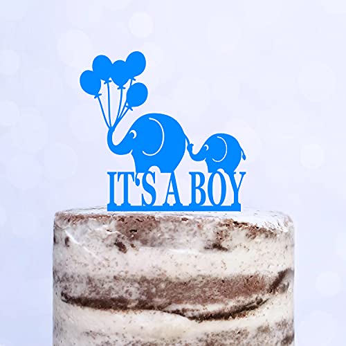 Cake Topper (It's a Boy) Elefant, Acryl/Holz, Tortenstecker, Tortenfigur, Tortendeko, Torte, Tortenständer, Junge, Baby, Party, Shower (Hellblau) von Blacked LaserTEC