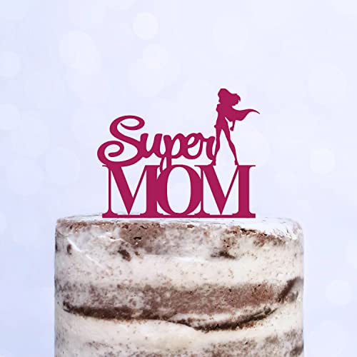 Cake Topper (Super MOM) Acryl/Holz, Tortenstecker, Tortenfigur, Tortendeko, Torte, Tortenständer, Geburtstag, Muttertag (Beere) von Blacked LaserTEC