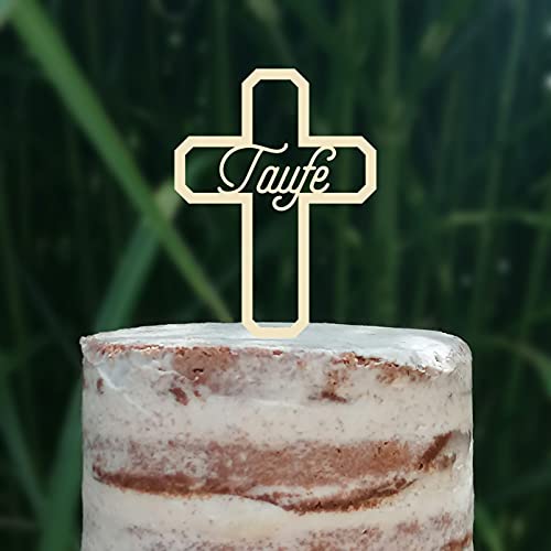 Cake Topper (Taufe) Kreuz, Acryl/Holz, Tortenstecker, Tortenfigur, Tortendeko, Torte, Kuchen, Tortenständer (Creme/Elfenbein) von Blacked LaserTEC