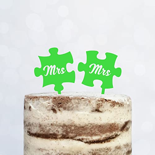 Cake Topper Puzzle, Mr & Mrs, Mr & Mr, Mrs & Mrs, Hochzeit, Verlobung, Acryl/Holz, Tortenstecker, Tortenfigur, Tortendeko, Hochzeitstorte, Herr und Frau, Tortenständer (Grün, Mrs & Mrs) von Blacked LaserTEC