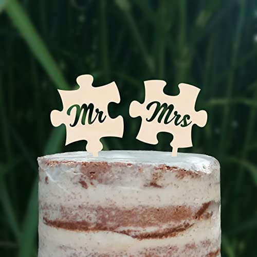 Cake Topper Puzzle, Mr & Mrs, Mr & Mr, Mrs & Mrs, Hochzeit, Verlobung, Acryl/Holz, Tortenstecker, Tortenfigur, Tortendeko, Hochzeitstorte, Herr und Frau, Tortenständer (Holz, Mr & Mrs) von Blacked LaserTEC