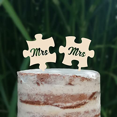 Cake Topper Puzzle, Mr & Mrs, Mr & Mr, Mrs & Mrs, Hochzeit, Verlobung, Acryl/Holz, Tortenstecker, Tortenfigur, Tortendeko, Hochzeitstorte, Herr und Frau, Tortenständer (Holz, Mrs & Mrs) von Blacked LaserTEC