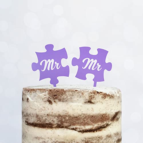 Cake Topper Puzzle, Mr & Mrs, Mr & Mr, Mrs & Mrs, Hochzeit, Verlobung, Acryl/Holz, Tortenstecker, Tortenfigur, Tortendeko, Hochzeitstorte, Herr und Frau, Tortenständer (Lila, Mr & Mr) von Blacked LaserTEC