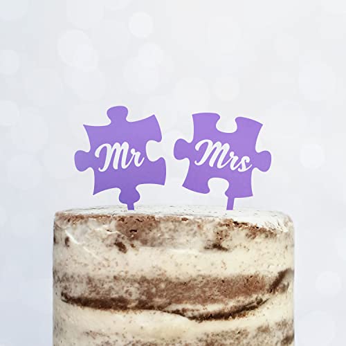 Cake Topper Puzzle, Mr & Mrs, Mr & Mr, Mrs & Mrs, Hochzeit, Verlobung, Acryl/Holz, Tortenstecker, Tortenfigur, Tortendeko, Hochzeitstorte, Herr und Frau, Tortenständer (Lila, Mr & Mrs) von Blacked LaserTEC