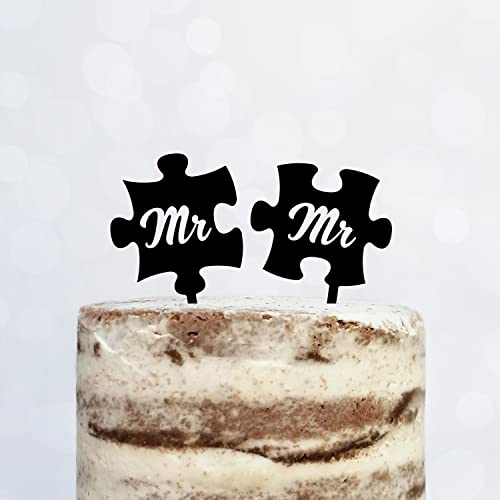 Cake Topper Puzzle, Mr & Mrs, Mr & Mr, Mrs & Mrs, Hochzeit, Verlobung, Acryl/Holz, Tortenstecker, Tortenfigur, Tortendeko, Hochzeitstorte, Herr und Frau, Tortenständer (Schwarz, Mr & Mr) von Blacked LaserTEC