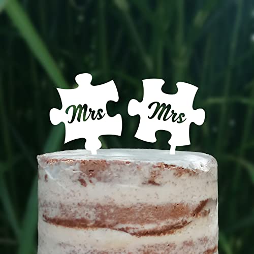 Cake Topper Puzzle, Mr & Mrs, Mr & Mr, Mrs & Mrs, Hochzeit, Verlobung, Acryl/Holz, Tortenstecker, Tortenfigur, Tortendeko, Hochzeitstorte, Herr und Frau, Tortenständer (Weiß, Mrs & Mrs) von Blacked LaserTEC