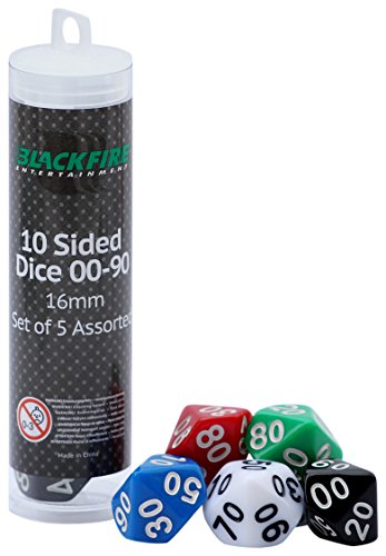 ADC Blackfire Entertainment 91502 - Würfel 16 mm Assorted D10 Dice 00-90, 5 Stück von Blackfire