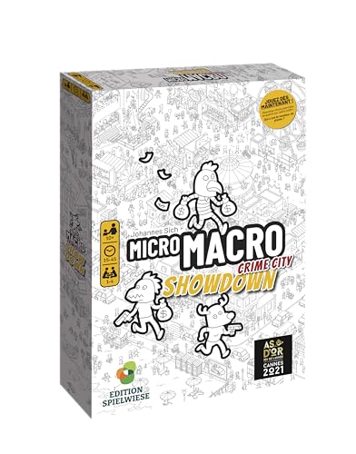 MICRO MACRO: SHOWDOWN - Brettspiel - Umfragespiel - Für die ganze Familie - ab 10 Jahren - 1 bis 4 Spieler - Französische Version - Beobachtung und Abzug - Goldenes Ass 2021 (Spiel des Jahres) von Blackrock Games