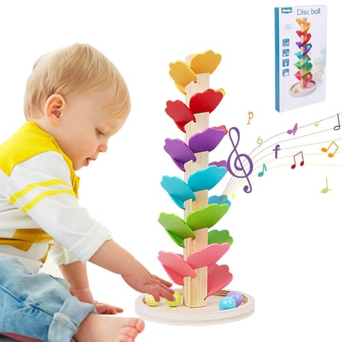 Hölzerner klangbaum,Regenbogen Kugelturm,Klang-Murmelbahn Regenbogen, Motorikspiel für Kinder, aus Holz, inkl. 4 Murmeln, ab 3 Jahren (A) von BlauHaus