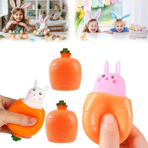 Oster-Squeeze Toy für Kinder und Erwachsene, 4er-Pack karottenförmige Osterhasen, weiß und rosa, zum Stressabbau, als Osterkorbfüller, Partygeschenk (2) von BlauHaus