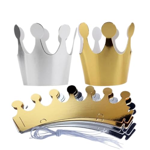 10 Stück Geburtstags kronen,Papierkronen,Party Krone Hut,Krone aus Papier,Papier Partyhüte,Geburtstagskrone Set mit Seil,für Baby Shower Geburtstagsfeier Foto Requisiten,25.5 x 9.3 cm,Gold 5 Silber 5 von Blausky