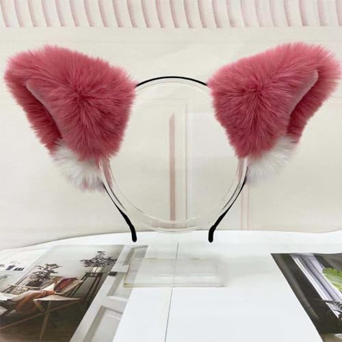 Blausky Plüsch Katze Ohren Haarreif,Fuchsohren Stirnband,Katzenohren Haarreifen Damen Niedlich Haarschmuck,Flauschiger Große Ohren Haarband Cosplay Kopf Zubehör für Halloween Party,Rosa A von Blausky