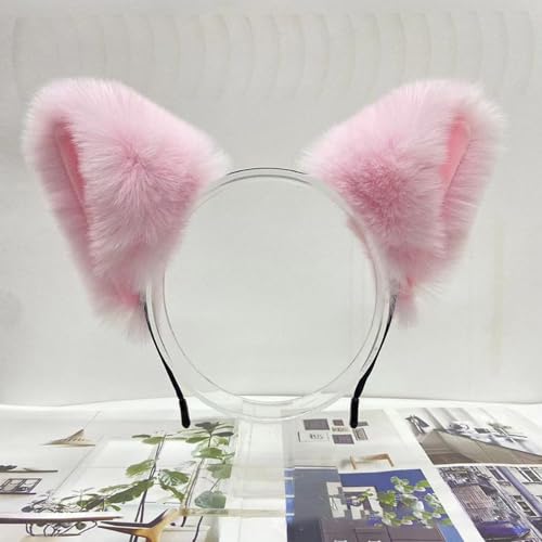 Blausky Plüsch Katze Ohren Haarreif,Fuchsohren Stirnband,Katzenohren Haarreifen Damen Niedlich Haarschmuck,Flauschiger Große Ohren Haarband Cosplay Kopf Zubehör für Halloween Party,Rosa B von Blausky