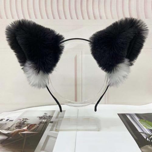 Blausky Plüsch Katze Ohren Haarreif,Fuchsohren Stirnband,Katzenohren Haarreifen Damen Niedlich Haarschmuck,Flauschiger Große Ohren Haarband Cosplay Kopf Zubehör für Halloween Party,Schwarz A von Blausky