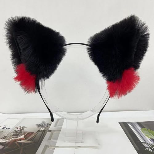 Blausky Plüsch Katze Ohren Haarreif,Fuchsohren Stirnband,Katzenohren Haarreifen Damen Niedlich Haarschmuck,Flauschiger Große Ohren Haarband Cosplay Kopf Zubehör für Halloween Party,Schwarz B von Blausky