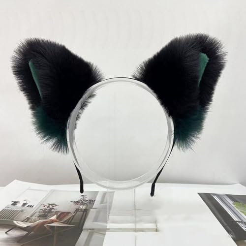 Blausky Plüsch Katze Ohren Haarreif,Fuchsohren Stirnband,Katzenohren Haarreifen Damen Niedlich Haarschmuck,Flauschiger Große Ohren Haarband Cosplay Kopf Zubehör für Halloween Party,Schwarz C von Blausky