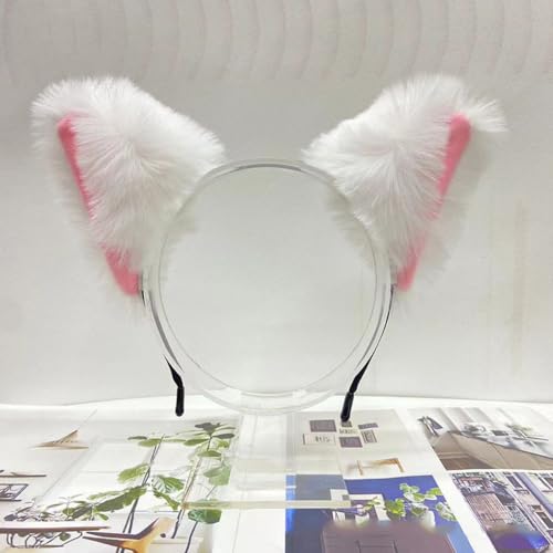 Blausky Plüsch Katze Ohren Haarreif,Fuchsohren Stirnband,Katzenohren Haarreifen Damen Niedlich Haarschmuck,Flauschiger Große Ohren Haarband Cosplay Kopf Zubehör für Halloween Party,Weiß D Blausky Plüsch Katze Ohren Haarreif,Fuchsohren Stirnband,Katzenohren Haarreifen Damen Niedlich Haarschmuck,Flauschiger Große Ohren Haarband Cosplay Kopf Zubehör für Halloween Party,Weiß D von Blausky