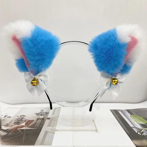 Blausky Plüsch Katze Ohren Haarreif,Fuchsohren Stirnband,Katzenohren Haarreifen mit Glocke und Schleife Damen Niedlich Haarschmuck Haarband Cosplay Kopf Zubehör für Halloween Party,Blau Weiß Blausky Plüsch Katze Ohren Haarreif,Fuchsohren Stirnband,Katzenohren Haarreifen mit Glocke und Schleife Damen Niedlich Haarschmuck Haarband Cosplay Kopf Zubehör für Halloween Party,Blau Weiß von Blausky