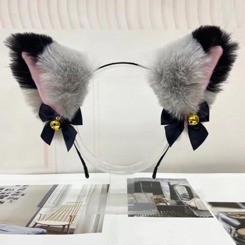 Blausky Plüsch Katze Ohren Haarreif,Fuchsohren Stirnband,Katzenohren Haarreifen mit Glocke und Schleife Damen Niedlich Haarschmuck Haarband Cosplay Kopf Zubehör für Halloween Party,Grau Schwarz Blausky Plüsch Katze Ohren Haarreif,Fuchsohren Stirnband,Katzenohren Haarreifen mit Glocke und Schleife Damen Niedlich Haarschmuck Haarband Cosplay Kopf Zubehör für Halloween Party,Grau Schwarz von Blausky