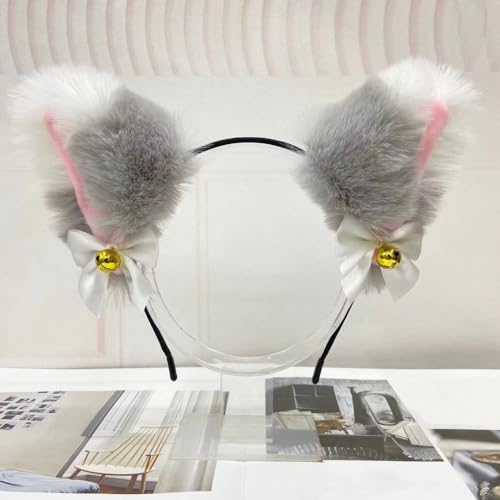 Blausky Plüsch Katze Ohren Haarreif,Fuchsohren Stirnband,Katzenohren Haarreifen mit Glocke und Schleife Damen Niedlich Haarschmuck Haarband Cosplay Kopf Zubehör für Halloween Party,Grau Weiß Blausky Plüsch Katze Ohren Haarreif,Fuchsohren Stirnband,Katzenohren Haarreifen mit Glocke und Schleife Damen Niedlich Haarschmuck Haarband Cosplay Kopf Zubehör für Halloween Party,Grau Weiß von Blausky