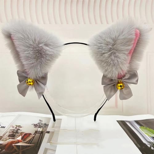Blausky Plüsch Katze Ohren Haarreif,Fuchsohren Stirnband,Katzenohren Haarreifen mit Glocke und Schleife Damen Niedlich Haarschmuck Haarband Cosplay Kopf Zubehör für Halloween Party,Grau Blausky Plüsch Katze Ohren Haarreif,Fuchsohren Stirnband,Katzenohren Haarreifen mit Glocke und Schleife Damen Niedlich Haarschmuck Haarband Cosplay Kopf Zubehör für Halloween Party,Grau von Blausky