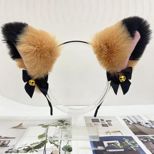 Blausky Plüsch Katze Ohren Haarreif,Fuchsohren Stirnband,Katzenohren Haarreifen mit Glocke und Schleife Damen Niedlich Haarschmuck Haarband Cosplay Kopf Zubehör für Halloween Party,Khaki Schwarz Blausky Plüsch Katze Ohren Haarreif,Fuchsohren Stirnband,Katzenohren Haarreifen mit Glocke und Schleife Damen Niedlich Haarschmuck Haarband Cosplay Kopf Zubehör für Halloween Party,Khaki Schwarz von Blausky