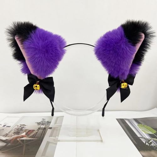 Blausky Plüsch Katze Ohren Haarreif,Fuchsohren Stirnband,Katzenohren Haarreifen mit Glocke und Schleife Damen Niedlich Haarschmuck Haarband Cosplay Kopf Zubehör für Halloween Party,Lila Schwarz Blausky Plüsch Katze Ohren Haarreif,Fuchsohren Stirnband,Katzenohren Haarreifen mit Glocke und Schleife Damen Niedlich Haarschmuck Haarband Cosplay Kopf Zubehör für Halloween Party,Lila Schwarz von Blausky