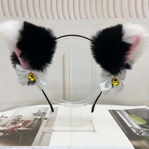 Blausky Plüsch Katze Ohren Haarreif,Fuchsohren Stirnband,Katzenohren Haarreifen mit Glocke und Schleife Damen Niedlich Haarschmuck Haarband Cosplay Kopf Zubehör für Halloween Party,Schwarz Weiß B Blausky Plüsch Katze Ohren Haarreif,Fuchsohren Stirnband,Katzenohren Haarreifen mit Glocke und Schleife Damen Niedlich Haarschmuck Haarband Cosplay Kopf Zubehör für Halloween Party,Schwarz Weiß B von Blausky
