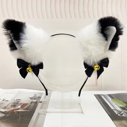 Blausky Plüsch Katze Ohren Haarreif,Fuchsohren Stirnband,Katzenohren Haarreifen mit Glocke und Schleife Damen Niedlich Haarschmuck Haarband Cosplay Kopf Zubehör für Halloween Party,Schwarz Weiß D Blausky Plüsch Katze Ohren Haarreif,Fuchsohren Stirnband,Katzenohren Haarreifen mit Glocke und Schleife Damen Niedlich Haarschmuck Haarband Cosplay Kopf Zubehör für Halloween Party,Schwarz Weiß D von Blausky