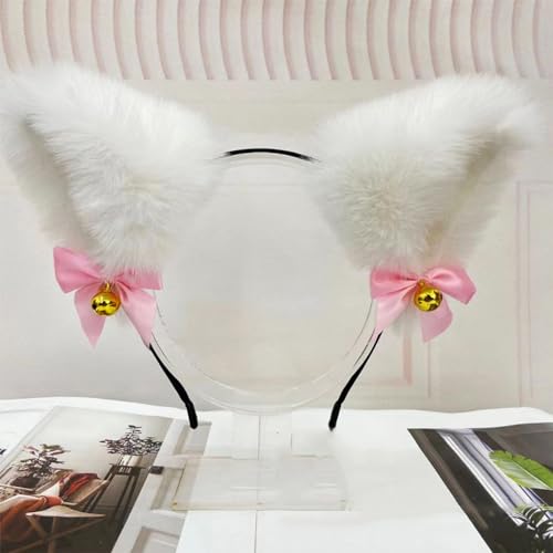 Blausky Plüsch Katze Ohren Haarreif,Fuchsohren Stirnband,Katzenohren Haarreifen mit Glocke und Schleife Damen Niedlich Haarschmuck Haarband Cosplay Kopf Zubehör für Halloween Party,Weiß A Blausky Plüsch Katze Ohren Haarreif,Fuchsohren Stirnband,Katzenohren Haarreifen mit Glocke und Schleife Damen Niedlich Haarschmuck Haarband Cosplay Kopf Zubehör für Halloween Party,Weiß A von Blausky
