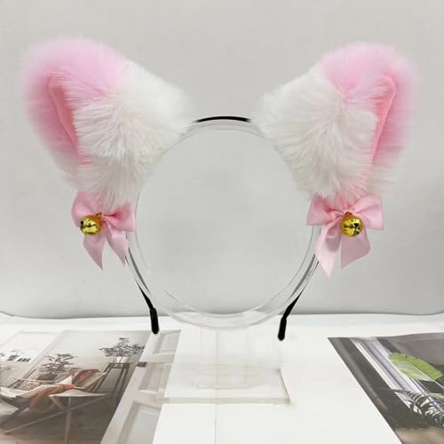 Blausky Plüsch Katze Ohren Haarreif,Fuchsohren Stirnband,Katzenohren Haarreifen mit Glocke und Schleife Damen Niedlich Haarschmuck Haarband Cosplay Kopf Zubehör für Halloween Party,Weiß Rosa Blausky Plüsch Katze Ohren Haarreif,Fuchsohren Stirnband,Katzenohren Haarreifen mit Glocke und Schleife Damen Niedlich Haarschmuck Haarband Cosplay Kopf Zubehör für Halloween Party,Weiß Rosa von Blausky