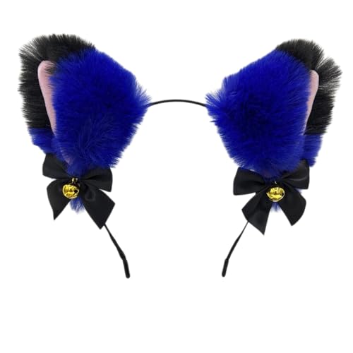 Blausky Plüsch Katze Ohren Haarreif,Fuchsohren Stirnband,Katzenohren Haarreifen mit Glocke und Schleife Niedlich Haarschmuck Haarband Cosplay Kopf Zubehör für Halloween,Königsblau Schwarz Rosa von Blausky